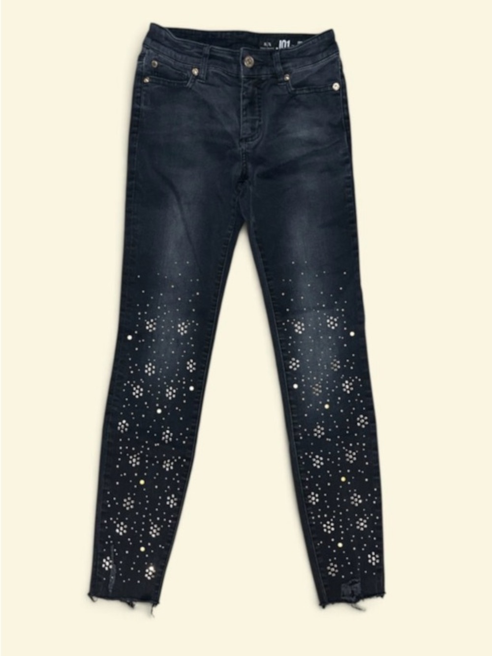 Armani Exchange Black Skinny Jeans with Studded Floral Detail